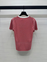 MIUMIU CREW NECK SHORT-SLEEVE PLAID KNIT TOP 274834
